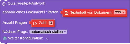 Quiz (Freitext-Antwort) anhand eines Dokuments Starten Anzahl Fragen Nächste Frage: ⚙️ Weiter Konfiguration: