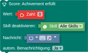 Score: Achivement erfüllt Wert: Skill deaktivieren: Nachricht: autom. Benachrichtigung: