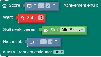 Score : Achivement erfüllt Wert: Skill deaktivieren: Nachricht: autom. Benachrichtigung: